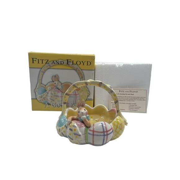 Fitz & Floyd Easter Basket w/ Bunny & Colored Eggs "A GOOD EGG" Essentials Bowl - Picture 1 of 16